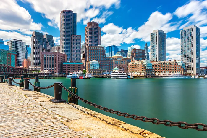 Boston, MA skyline at midday
